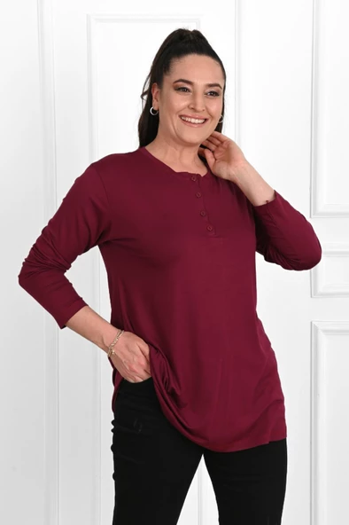 Kadın Düğme Detaylı Büyük Beden Bluz 1376-23 - 11