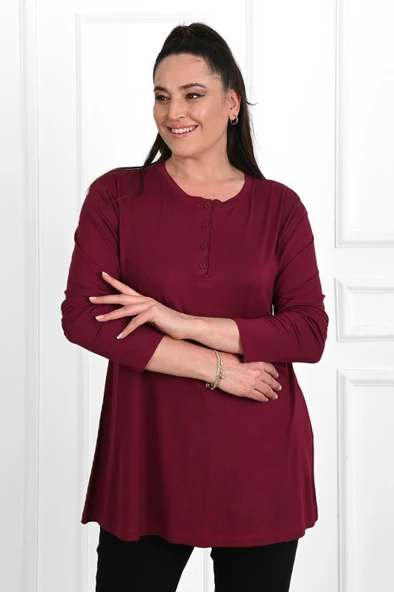 Kadın Düğme Detaylı Büyük Beden Bluz 1376-23 - 12