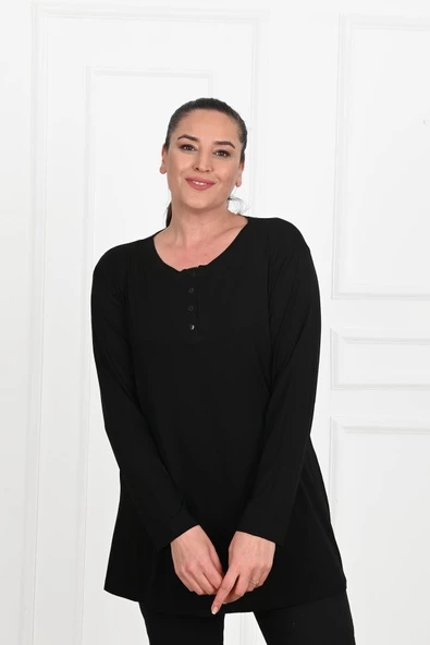 Kadın Düğme Detaylı Büyük Beden Bluz 1376-23 - 3