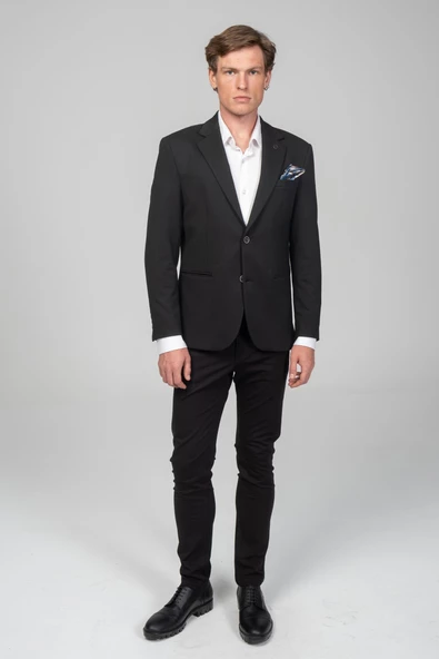 CEKMON Erkek Astarlı Çift Yırtmaçlı Örme Esnek Kumaşdan Yakası Ve Mendili Detaylı Klasik Ceket - 5