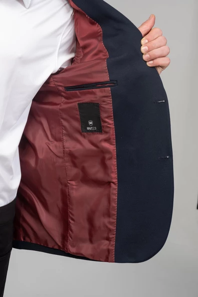 CEKMON Erkek Astarlı Çift Yırtmaçlı Örme Esnek Kumaşdan Yakası Ve Mendili Detaylı Klasik Ceket - 9