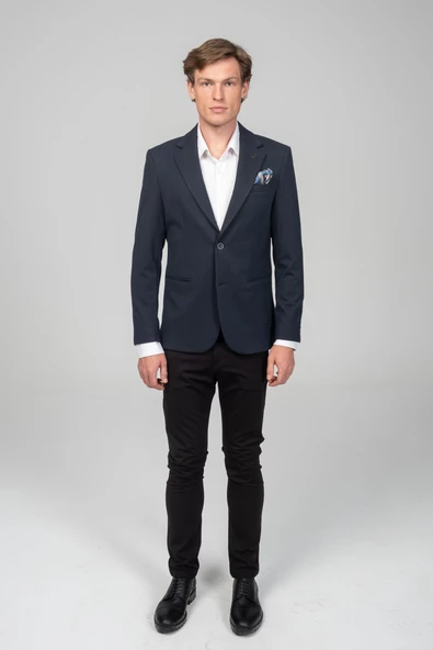 CEKMON Erkek Astarlı Çift Yırtmaçlı Örme Esnek Kumaşdan Yakası Ve Mendili Detaylı Klasik Ceket - 10