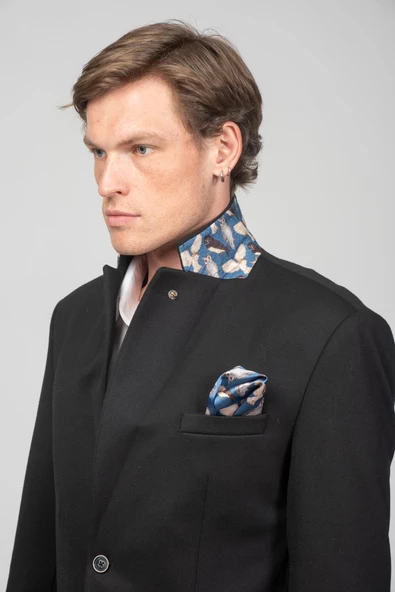 CEKMON Erkek Astarlı Çift Yırtmaçlı Örme Esnek Kumaşdan Yakası Ve Mendili Detaylı Klasik Ceket - 4