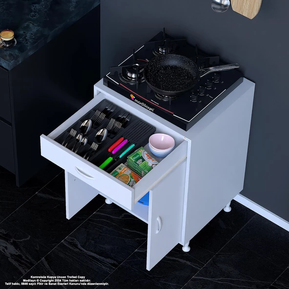 Modilayn BİRCE M-60 x 87 x 48 cm Set Üstü Ocak ve Tüp Bölmeli Çekmeceli Mutfak Dolabı - 2