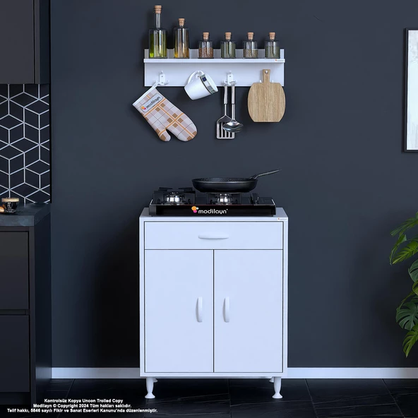 Modilayn BİRCE M-60 x 87 x 48 cm Tüp Bölmeli Set Ocak Altı Dolap ve Baharat Rafı - 5