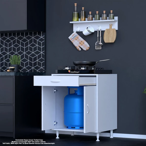 Modilayn BİRCE M-60 x 87 x 48 cm Tüp Bölmeli Set Ocak Altı Dolap ve Baharat Rafı - 4