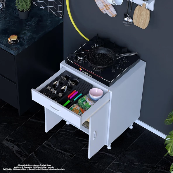 Modilayn BİRCE M-60 x 87 x 48 cm Set Üstü Ocak ve Çekmeceli Raflı Mutfak Dolabı - 2