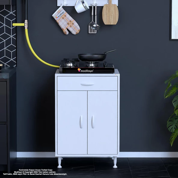 Modilayn BİRCE M-60 x 87 x 48 cm Set Üstü Ocak ve Çekmeceli Raflı Mutfak Dolabı - 3