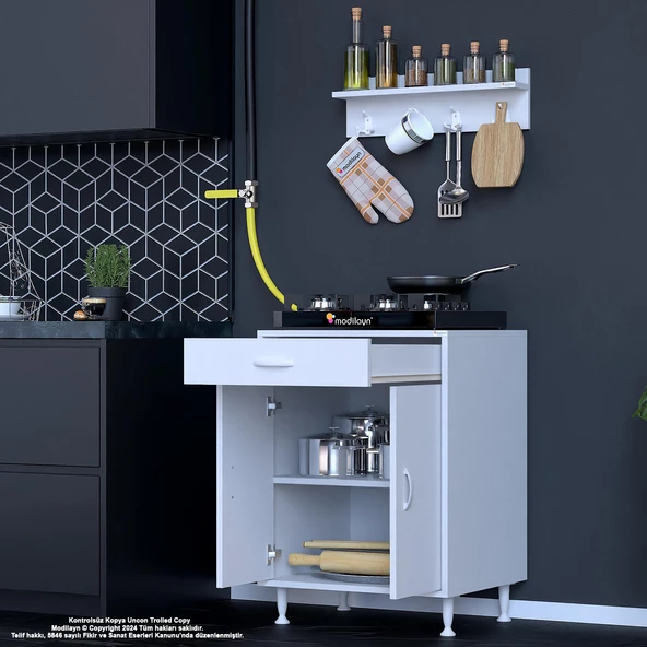 Modilayn BİRCE M-60 x 87 x 48 cm Kapaklı Set Ocak Altı Dolap ve Baharat Rafı - 3