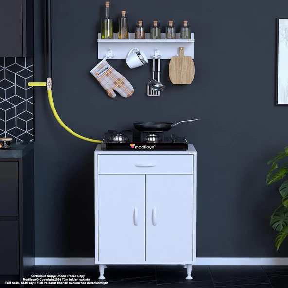 Modilayn BİRCE M-60 x 87 x 48 cm Kapaklı Set Ocak Altı Dolap ve Baharat Rafı - 5
