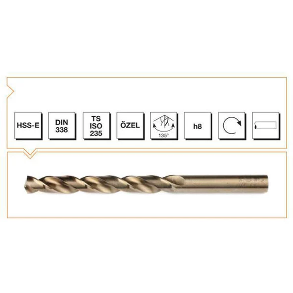 Makina Takım 4mm HSS-E DIN 338 Silindirik Saplı Kısa Altın Seri Matkap Ucu-MTE B00005000400