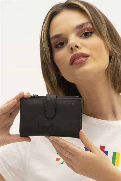 Benetton Siyah Nano Orta Boy Kartlık Kadın Cüzdan BNT 1300 - 2