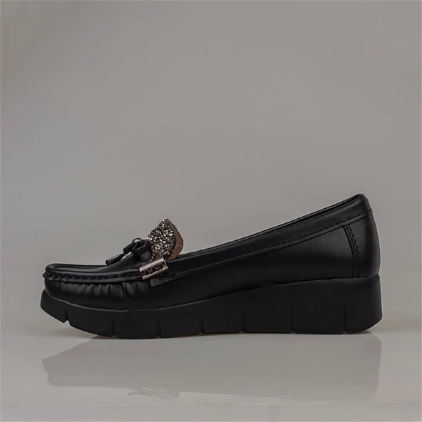 Trend Adımlar Siyah Comfort Stride Suni Dolgu Topuk Kadın Ayakkabı - 3