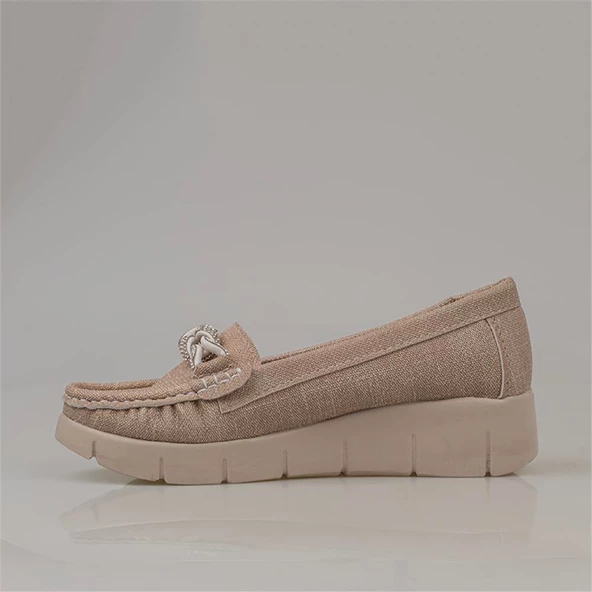 Trend Adımlar Krem Denim Comfort Fiyonklu Dolgu Topuk Kadın Ayakkabı - 3