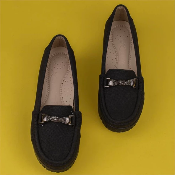 Trend Adımlar Siyah Denim Comfort Dolgu Topuk Kadın Ayakkabı - 6