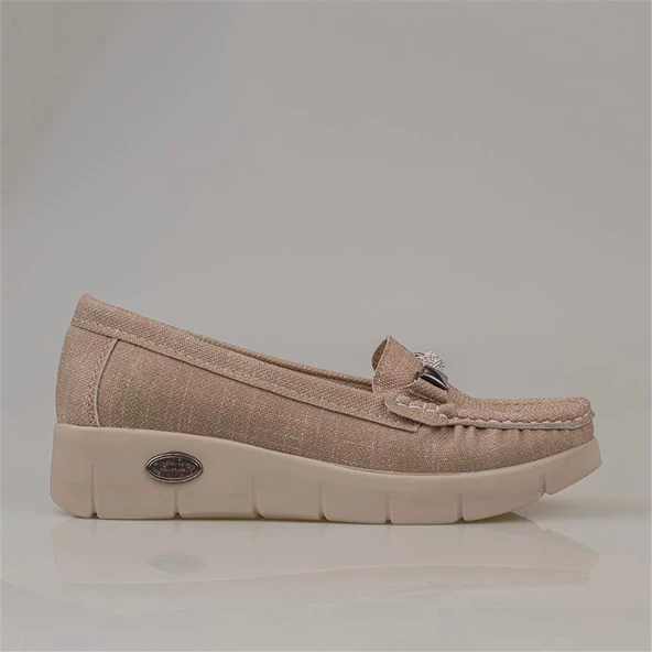 Trend Adımlar Krem Denim Comfort Dolgu Topuk Kadın Ayakkabı - 2