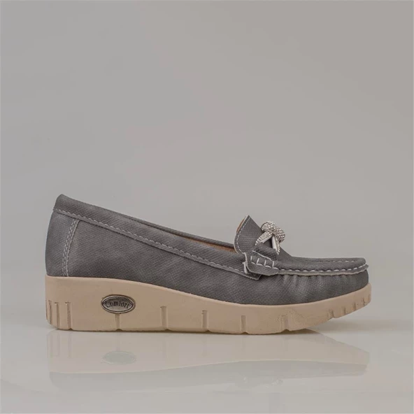 Trend Adımlar Füme Denim Comfort Fiyonklu Dolgu Topuk Kadın Ayakkabı - 2