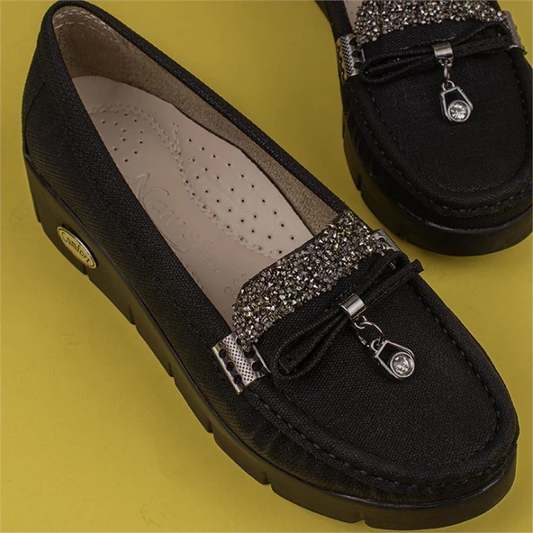 Trend Adımlar Siyah Comfort Stride Dolgu Topuk Kadın Ayakkabı - 7
