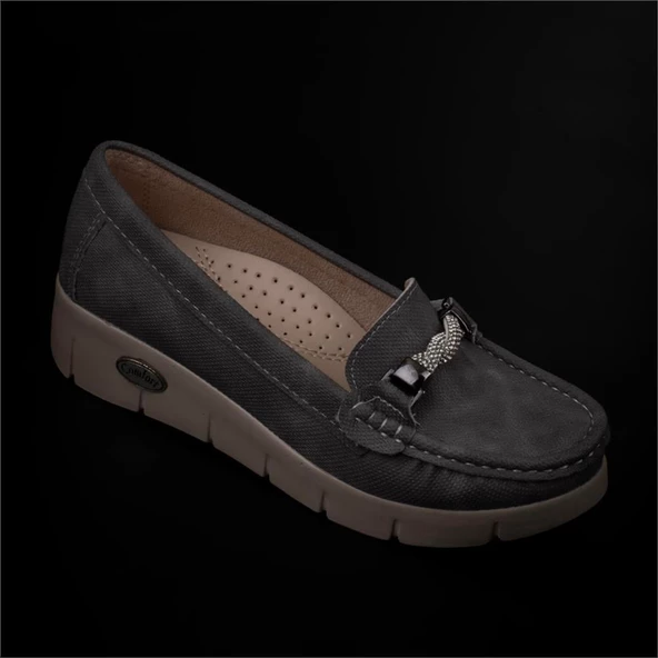 Trend Adımlar Füme Denim Comfort Dolgu Topuk Kadın Ayakkabı - 6