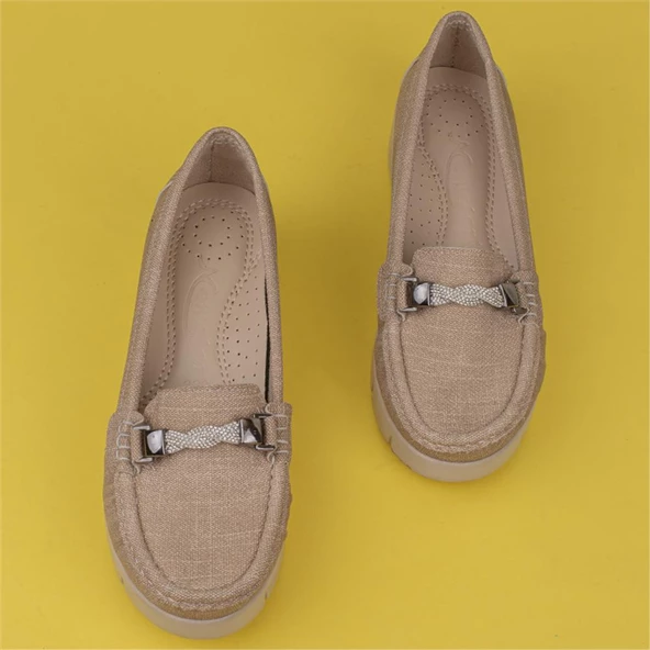 Trend Adımlar Krem Denim Comfort Dolgu Topuk Kadın Ayakkabı - 5