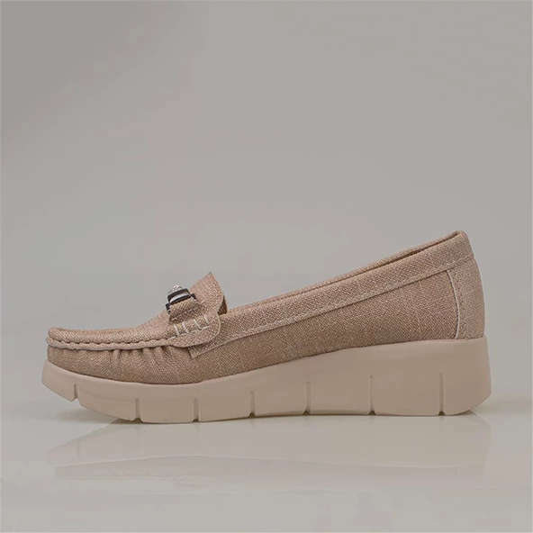 Trend Adımlar Krem Denim Comfort Dolgu Topuk Kadın Ayakkabı - 3