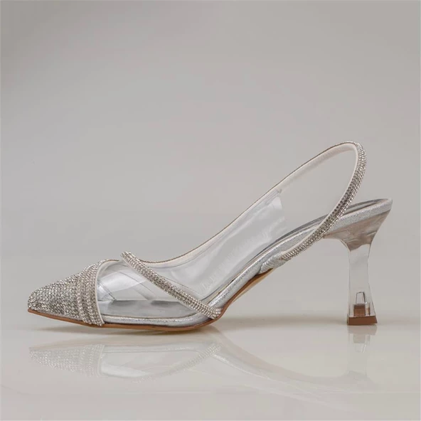 Trend Adımlar Gümüş Crystal Kadın Taşlı Şeffaf Yanlı Klasik Ayakkabı - 3