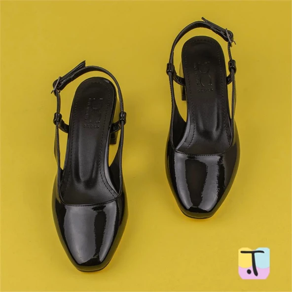 Trend Adımlar Siyah Rugan Kadın Arkası Açık Klasik Ayakkabı - 4