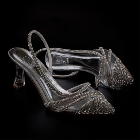 Trend Adımlar Gümüş Crystal Kadın Taşlı Şeffaf Yanlı Klasik Ayakkabı - 6