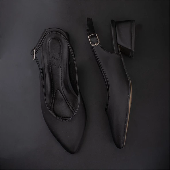 Trend Adımlar Siyah Satin Glow Kadın Sivri Burun Arkası Açık Ayakkabı - Resim 6