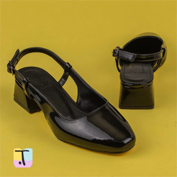 Trend Adımlar Siyah Rugan Kadın Arkası Açık Klasik Ayakkabı - 6