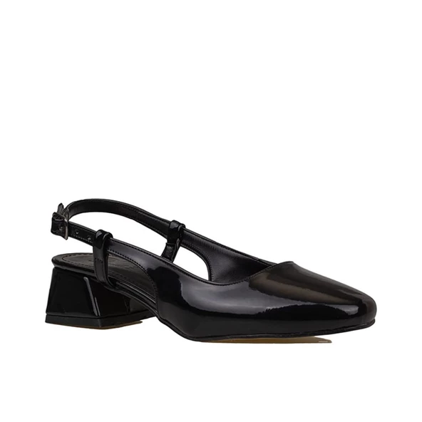 Trend Adımlar Siyah Rugan Kadın Arkası Açık Klasik Ayakkabı