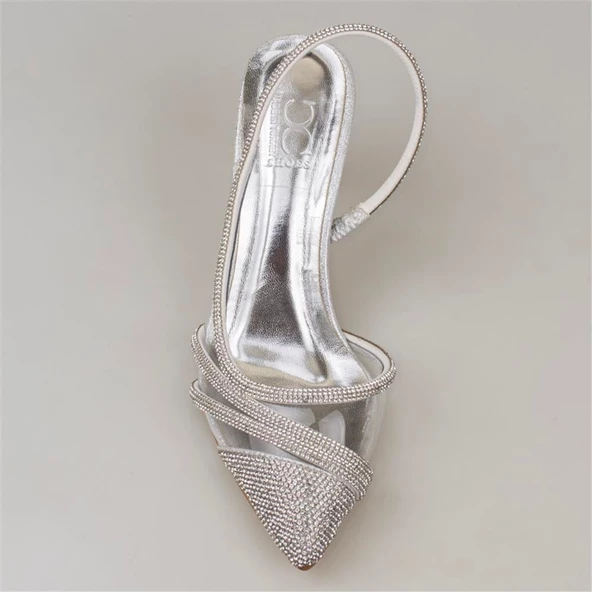 Trend Adımlar Gümüş Crystal Kadın Taşlı Şeffaf Yanlı Klasik Ayakkabı - 5