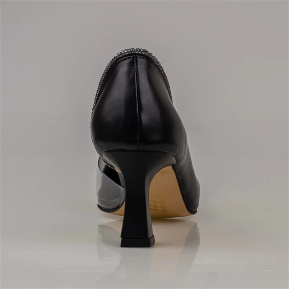 Trend Adımlar Siyah Taş İşlemeli Şeffaf Yanlı Kadın Klasik Ayakkabı - Resim 4