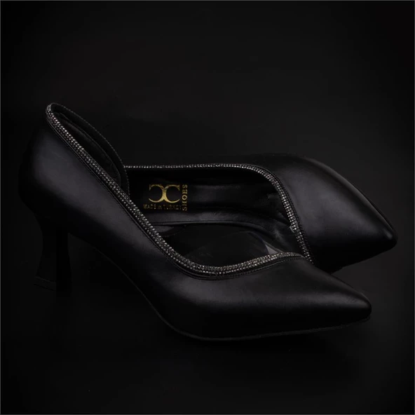 Trend Adımlar Siyah Taş İşlemeli Şeffaf Yanlı Kadın Klasik Ayakkabı - Resim 7