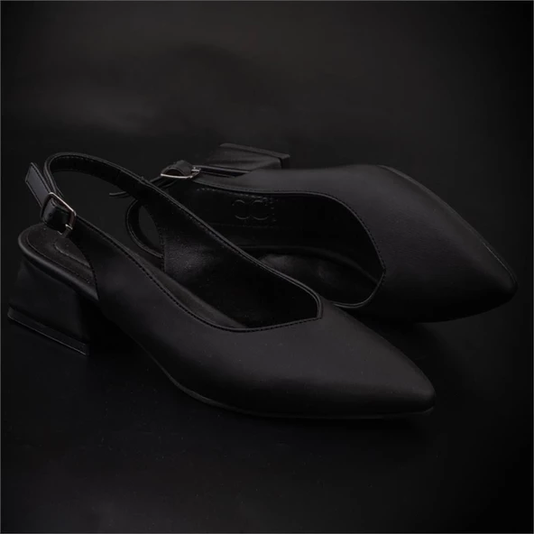 Trend Adımlar Siyah Satin Glow Kadın Sivri Burun Arkası Açık Ayakkabı - Resim 7