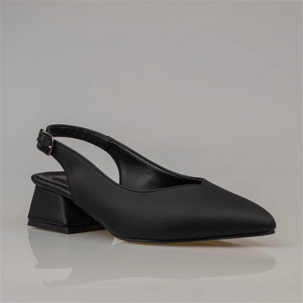 Trend Adımlar Siyah Satin Glow Kadın Sivri Burun Arkası Açık Ayakkabı - Resim 2