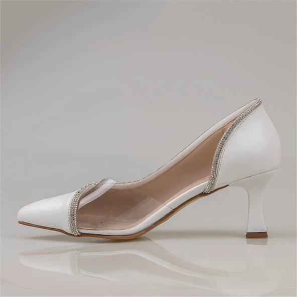 Trend Adımlar Beyaz Taş İşlemeli Şeffaf Yanlı Kadın Klasik Ayakkabı - 3