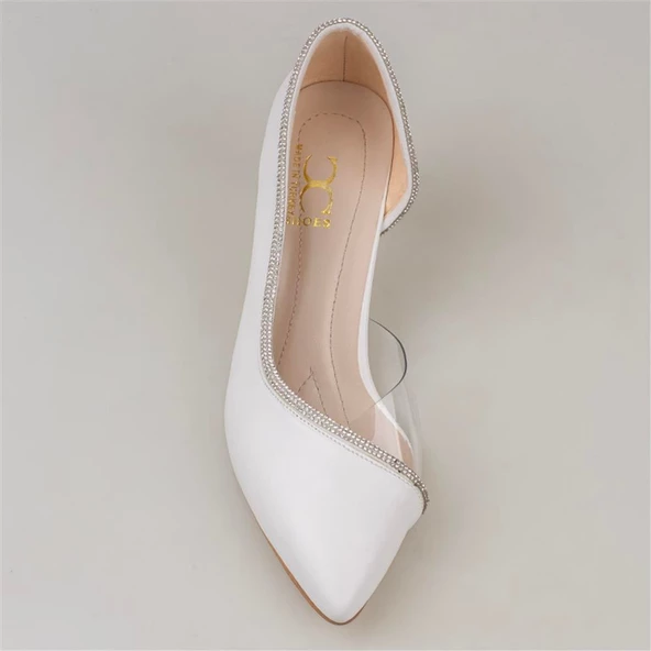 Trend Adımlar Beyaz Taş İşlemeli Şeffaf Yanlı Kadın Klasik Ayakkabı - 5