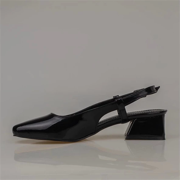 Trend Adımlar Siyah Rugan Kadın Arkası Açık Klasik Ayakkabı - 3