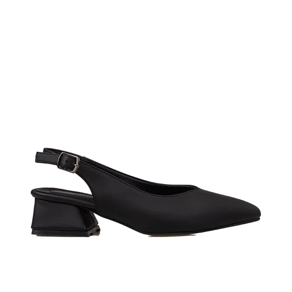 Trend Adımlar Siyah Satin Glow Kadın Sivri Burun Arkası Açık Ayakkabı ürün görseli