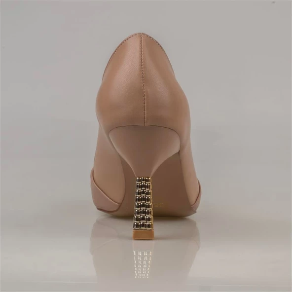 Trend Adımlar Kahverengi Chic Fol Kadın Büzgülü Sivri Burun Klasik Ayakkabı - Resim 4