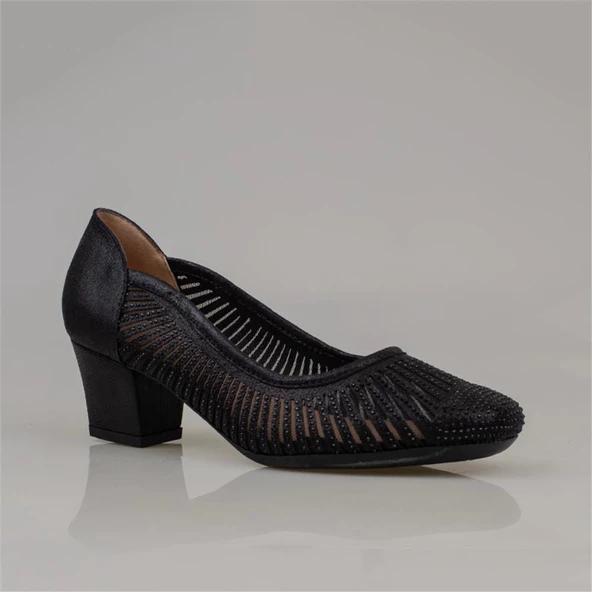 Trend Adımlar Siyah Saten Taşlı Kadın Özel Üretim Klasik Ayakkabı - 2
