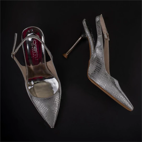 Trend Adımlar Gümüş Elegance Satin Kadın Parlak Saten Klasik Ayakkabı - 6