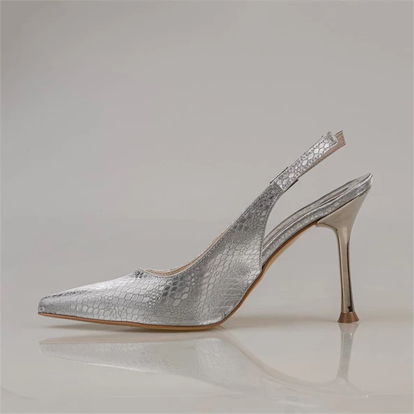 Trend Adımlar Gümüş Elegance Satin Kadın Parlak Saten Klasik Ayakkabı - 3