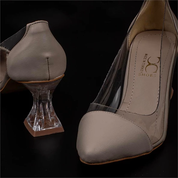 Trend Adımlar Krem Şeffaf İşelemeli Kadın Klasik Ayakkabı - Resim 5