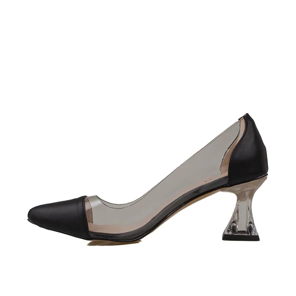 Trend Adımlar Siyah Şeffaf İşelemeli Kadın Klasik Ayakkabı - Resim 3