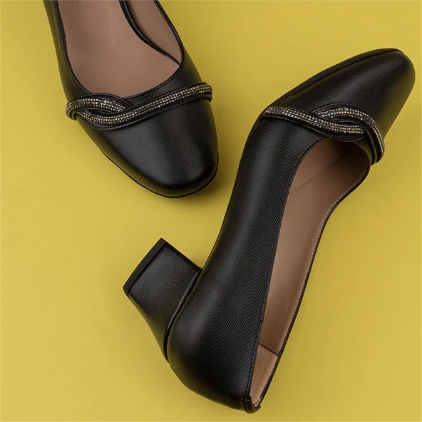 Trend Adımlar Siyah Yandan Taş İşlemeli Özel Üretim Klasik Ayakkabı - Resim 6