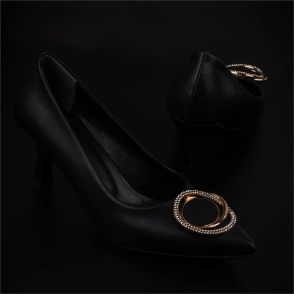 Trend Adımlar Siyah Taş İşlemeli Kadın Klasik Ayakkabı - Resim 7