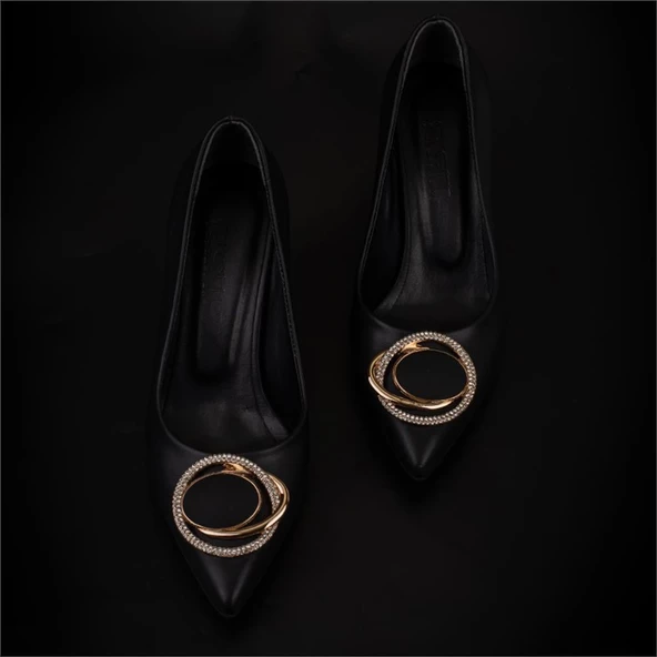 Trend Adımlar Siyah Taş İşlemeli Kadın Klasik Ayakkabı - Resim 5