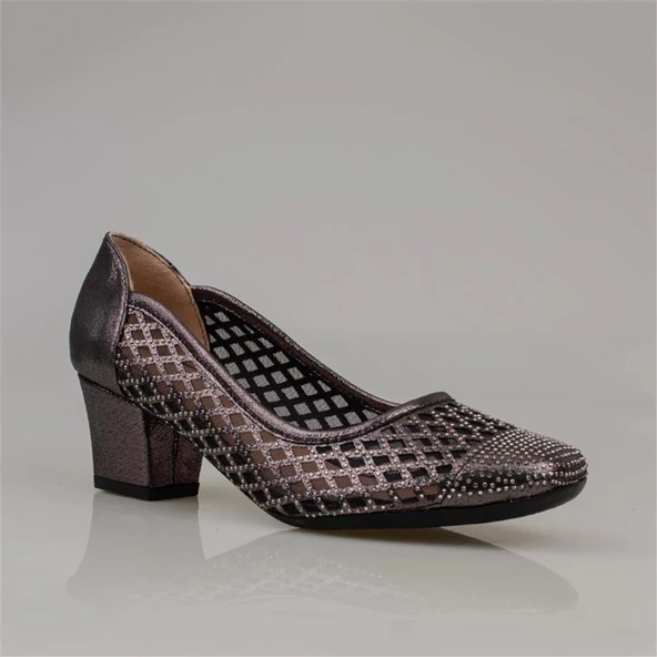 Trend Adımlar Platin Baklava Desenli Taşlı Kadın Klasik Ayakkabı - 2